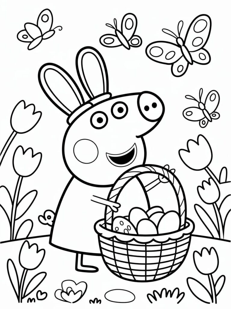 Kleurplaat Peppa Big Paasmandje Avontuu