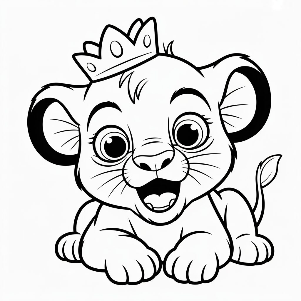 Kleurplaat Simba met kroontje