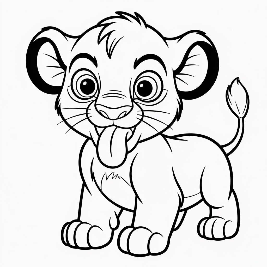 Kleurplaat Simba met tong uit de mond