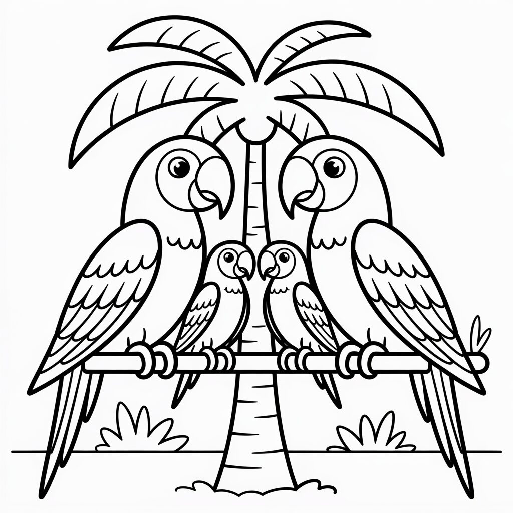 Papageienfamilie auf einer Palme PDF kostenlos