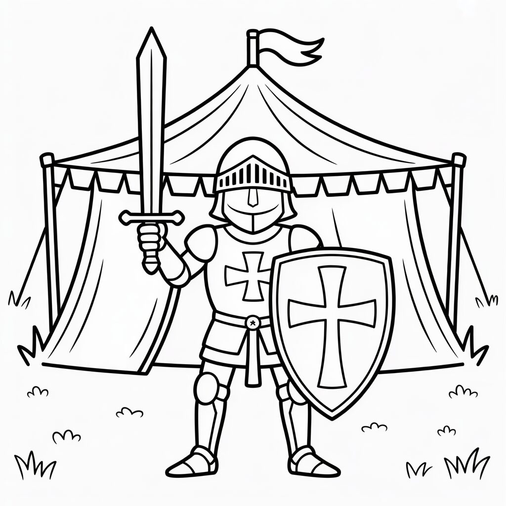 Ridder kleurplaat voor zijn tent