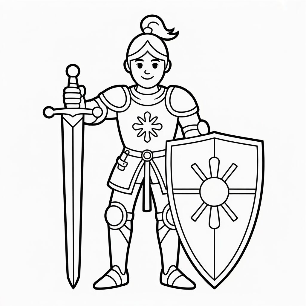 Ridder meisje kleurplaat met zonneschild