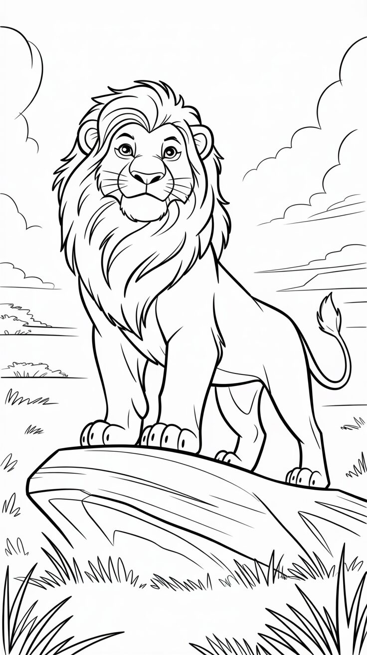 Simba trots rechtop op de rots