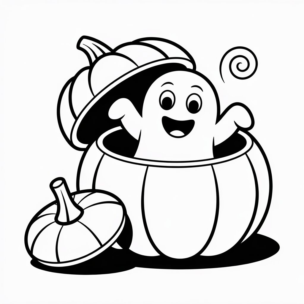 Spookje en pompoen gratis kleurplaat