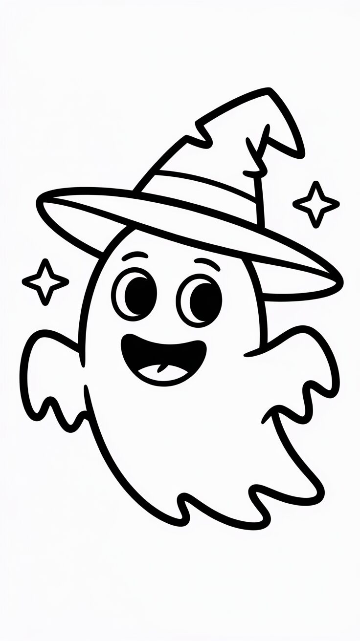 Spookje met een heksenhoed om te printen