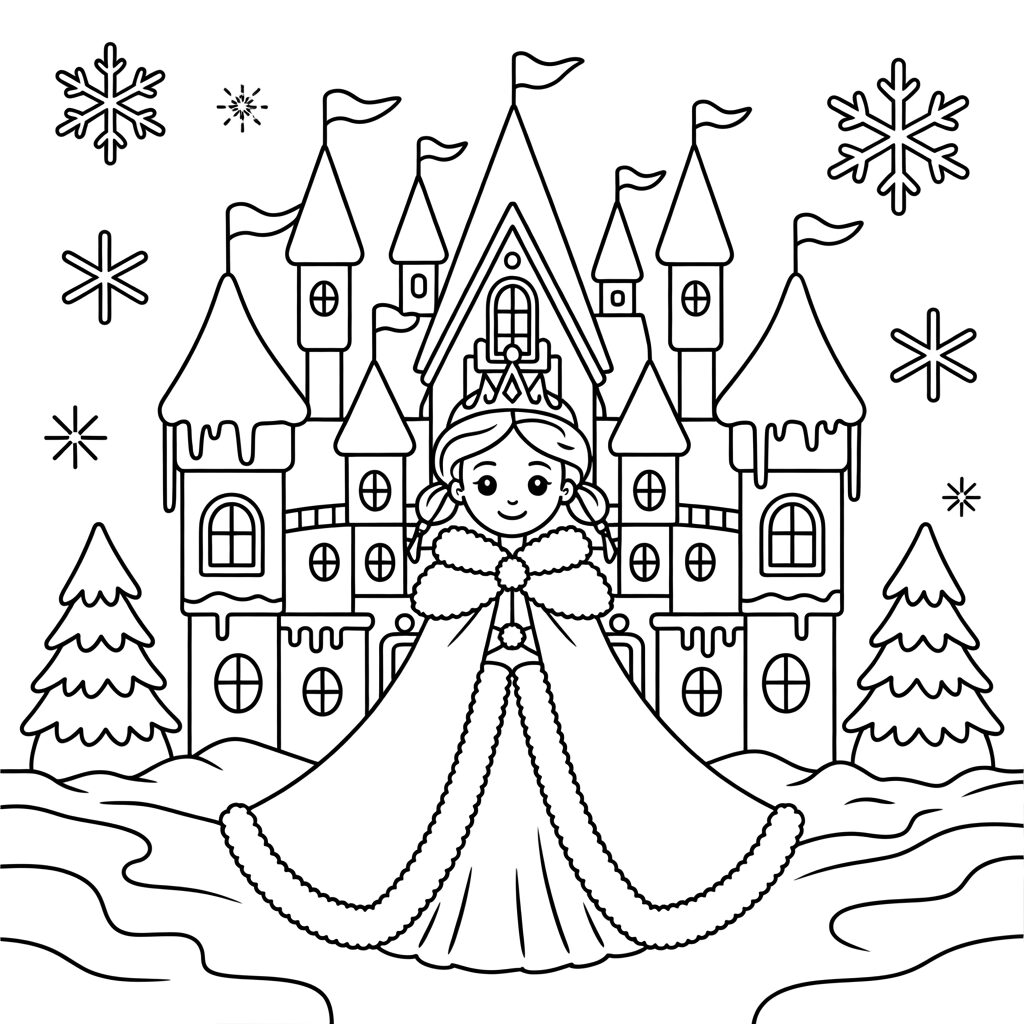 Coloring Page Winter Princess by Ice Castle