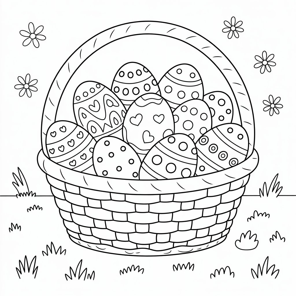 kleurplaat mand met paaseieren