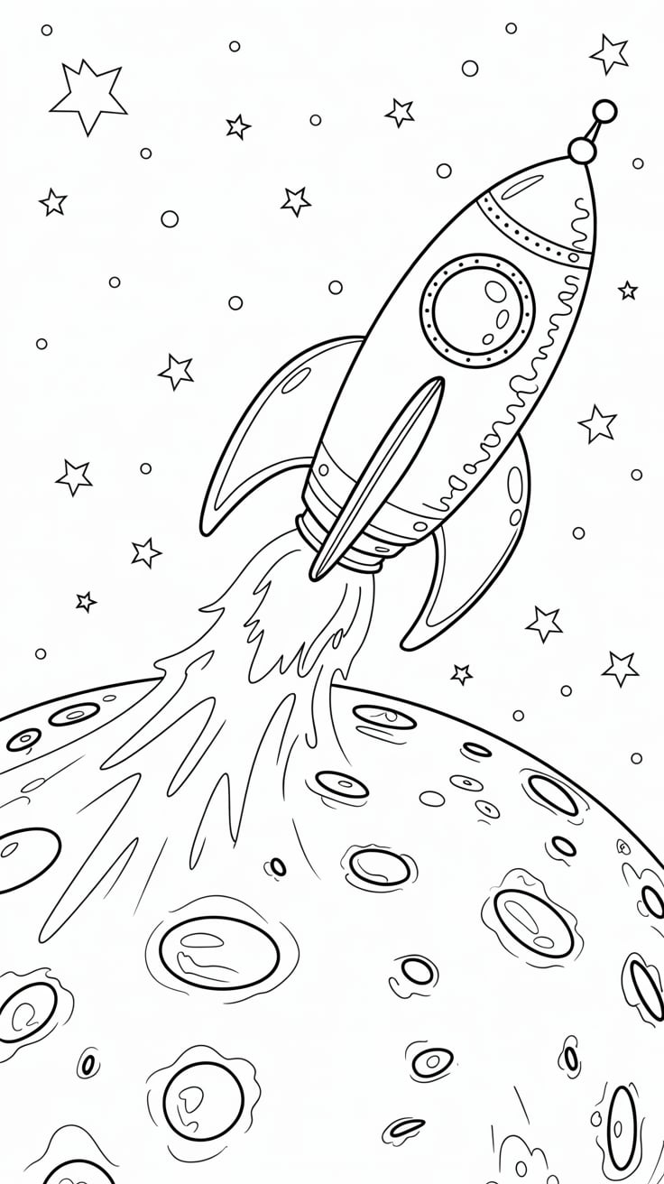 kleurplaat raket maan