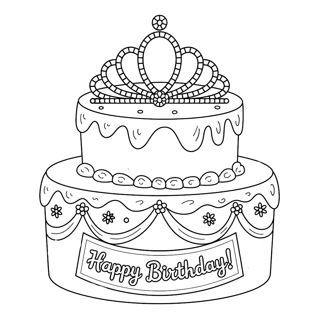 verjaardag kleurplaat taart