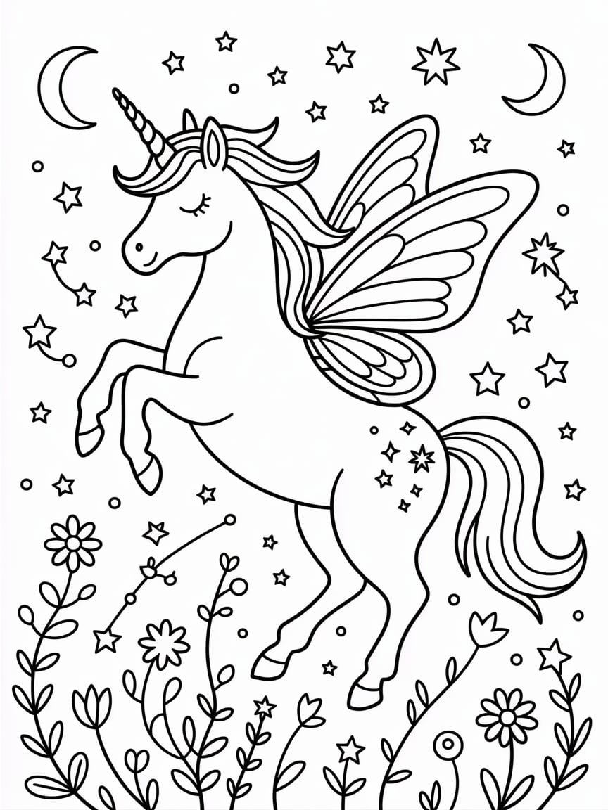 Butterfly Winged Unicorn Coloring Pages