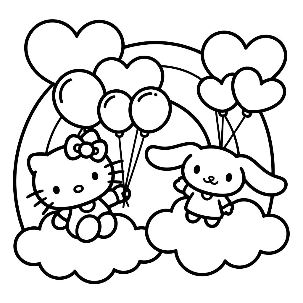 Cinnamoroll en Hello Kitty Kleurplaat