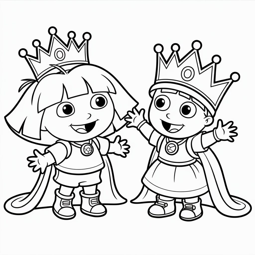 Dora en Boots als Koninklijk Duo Kleurplaat