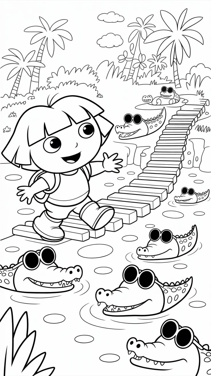 Dora en krokodillen kleurplaat