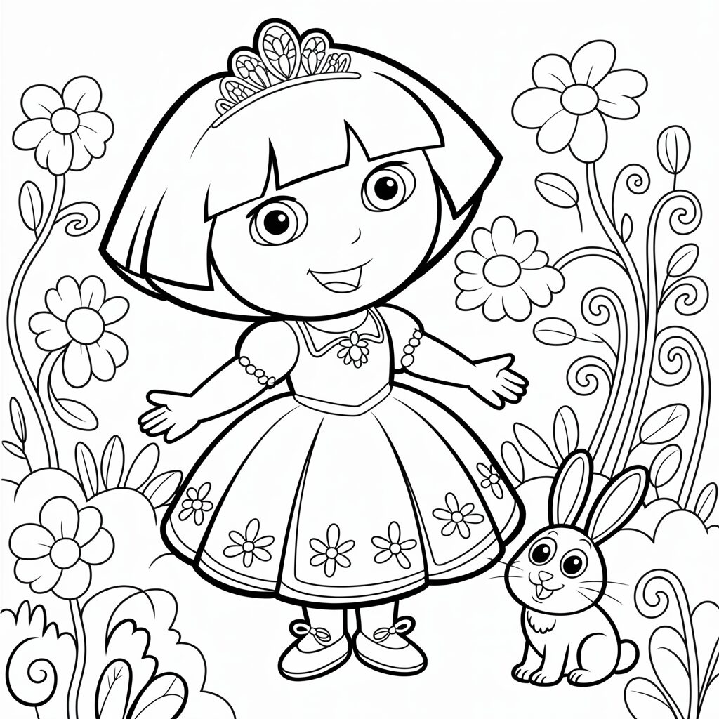 Dora met Konijn in de Tuin Kleurplaat