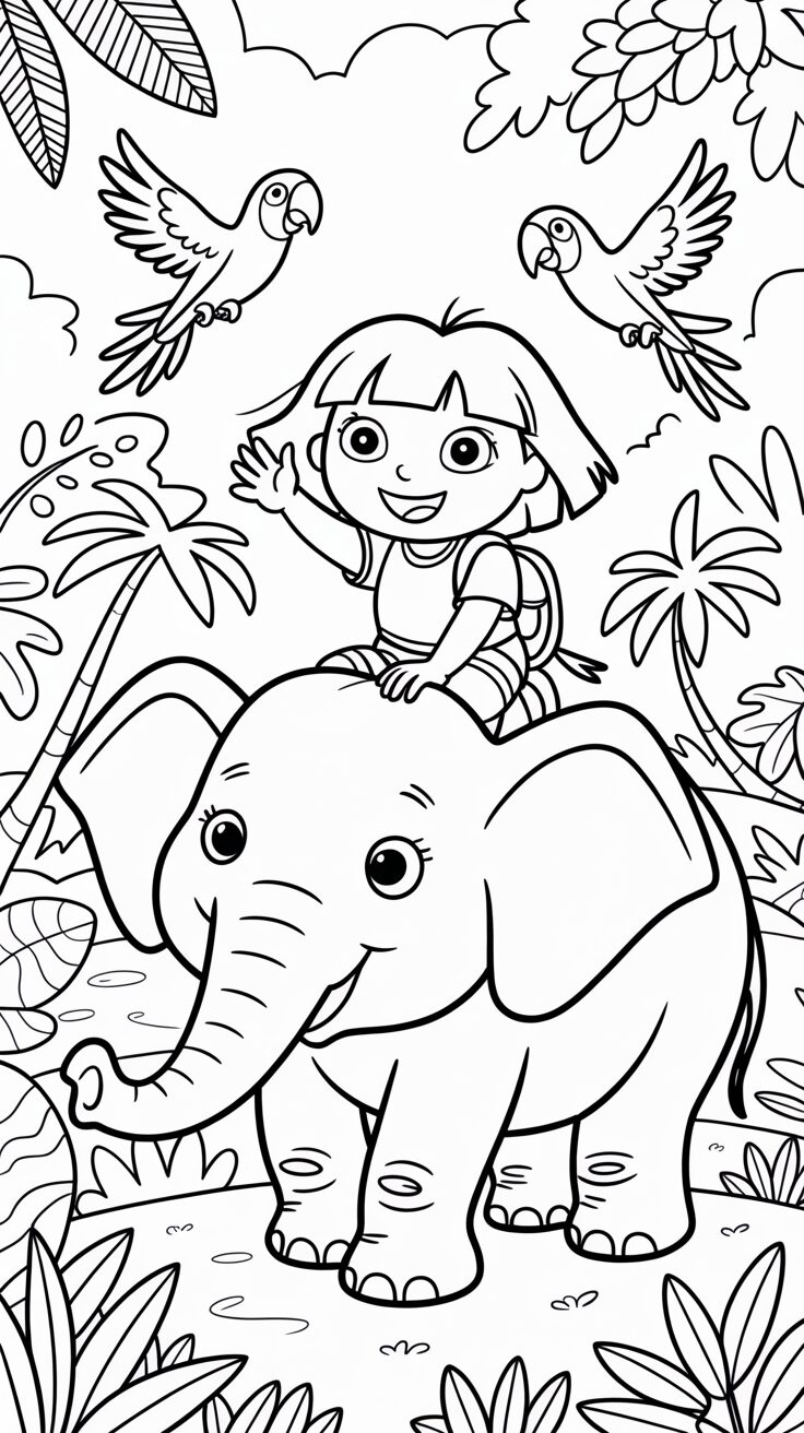 Dora met olifant kleurplaat