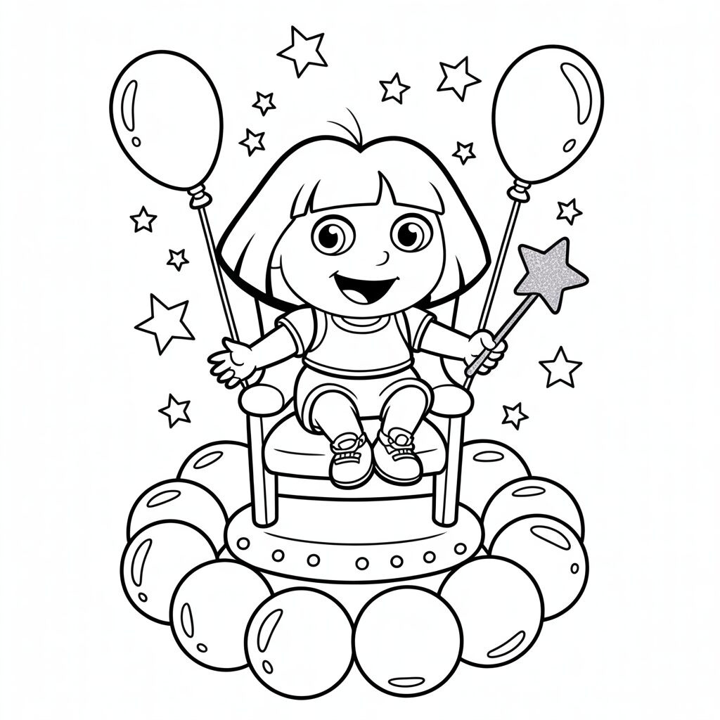 Dora op de Troon Kleurplaat