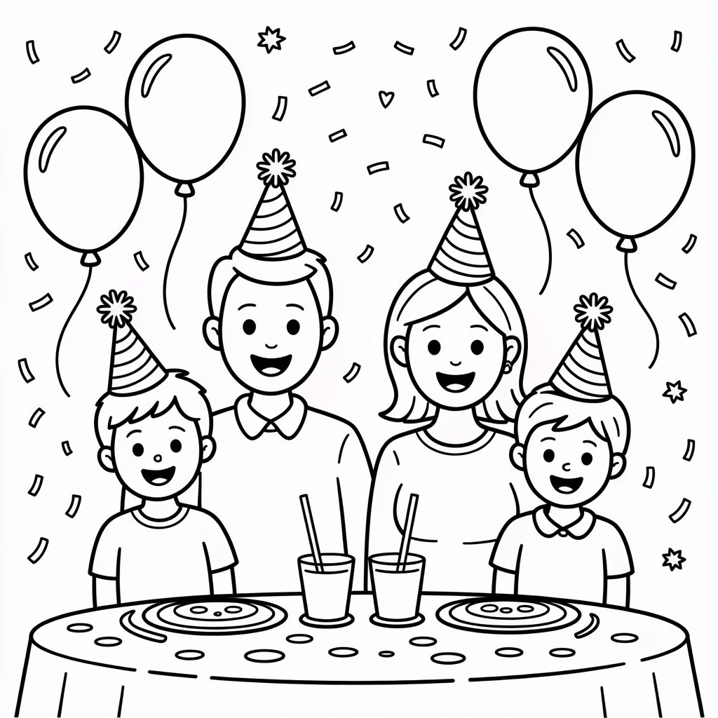 Download Nieuwjaarsfeest met Familie kleurplaat