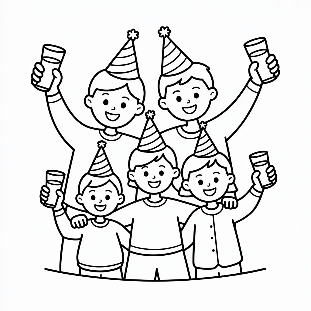 Nieuwjaarsfeest met Familie kleurplaat gratis