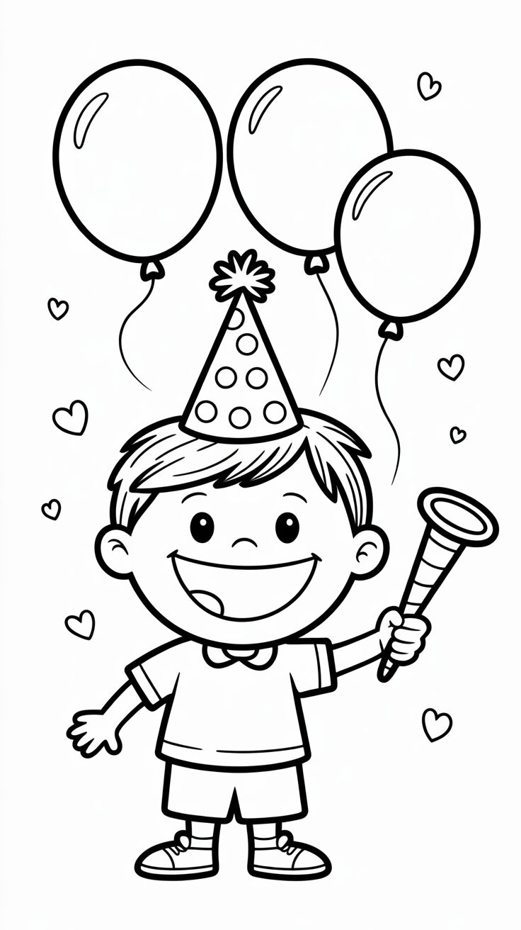 Nieuwjaarsfeest met Feesthoedjes kleurplaat downloaden