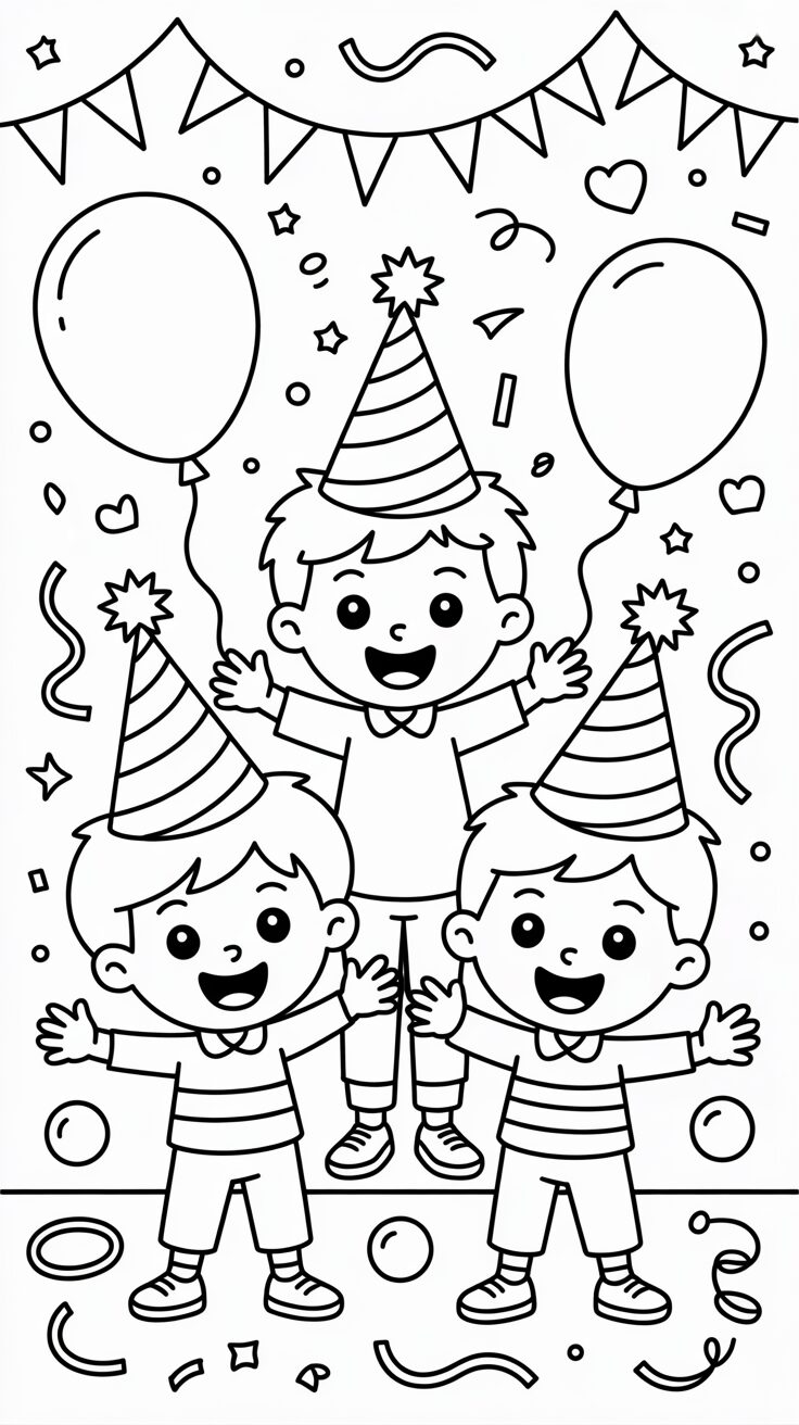 Nieuwjaarsfeest met Feesthoedjes kleurplaat gratis
