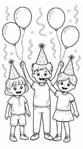 Neujahrsfest mit Partyhütchen Ausmalbilder PDF