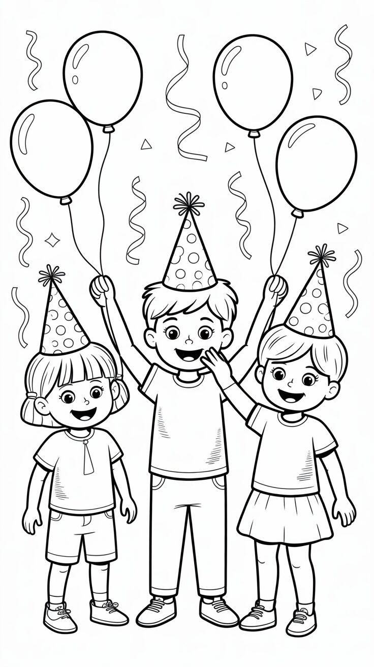 Nieuwjaarsfeest met Feesthoedjes kleurplaten PDF