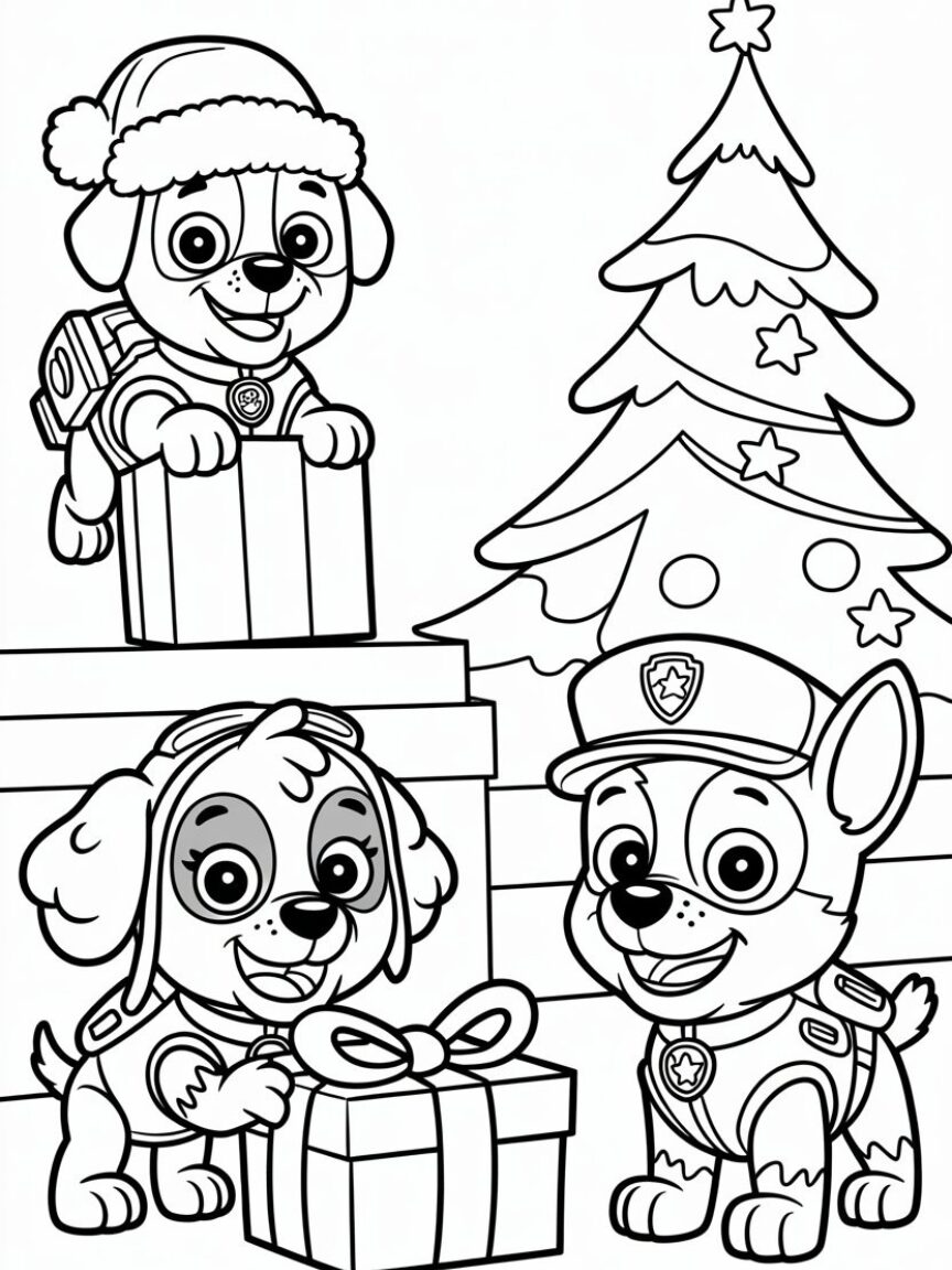 Paw Patrol Christmas Gift Coloring Page