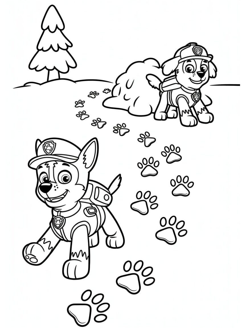 Paw Patrol Winter Trail Coloring Page