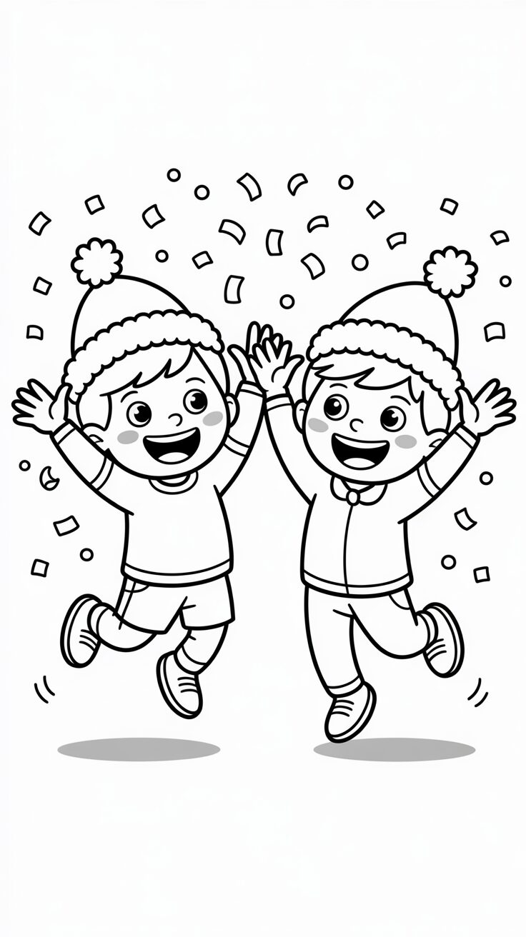 Printbare Nieuwjaarsfeest met Feesthoedjes kleurplaten