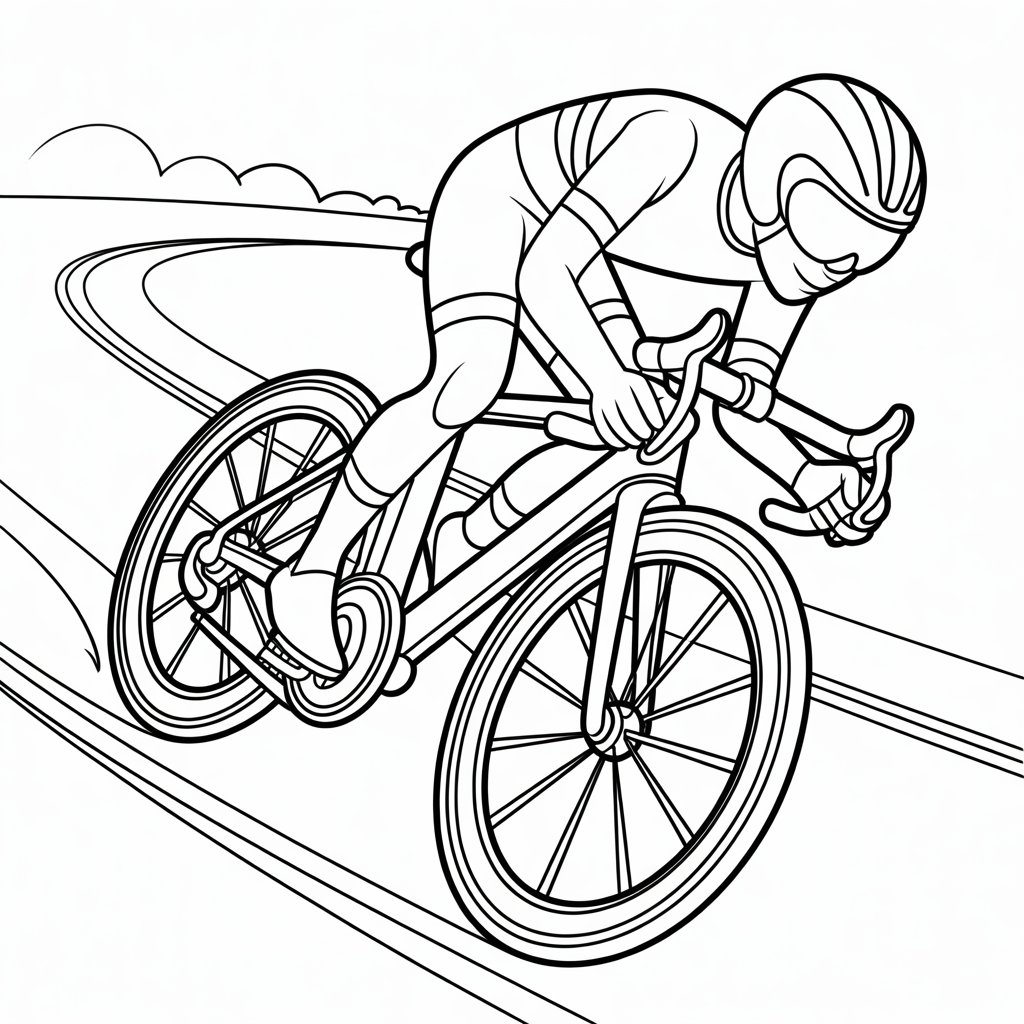 Racefiets in actie printversie zwart-wit