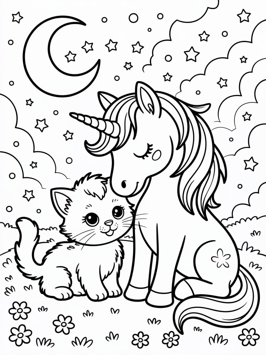 Unicorn And Cat coloring pages