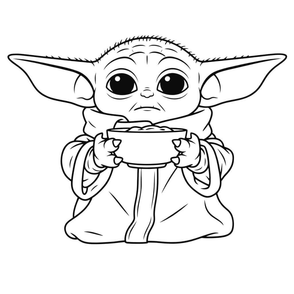 baby yoda kleurplaat schattig