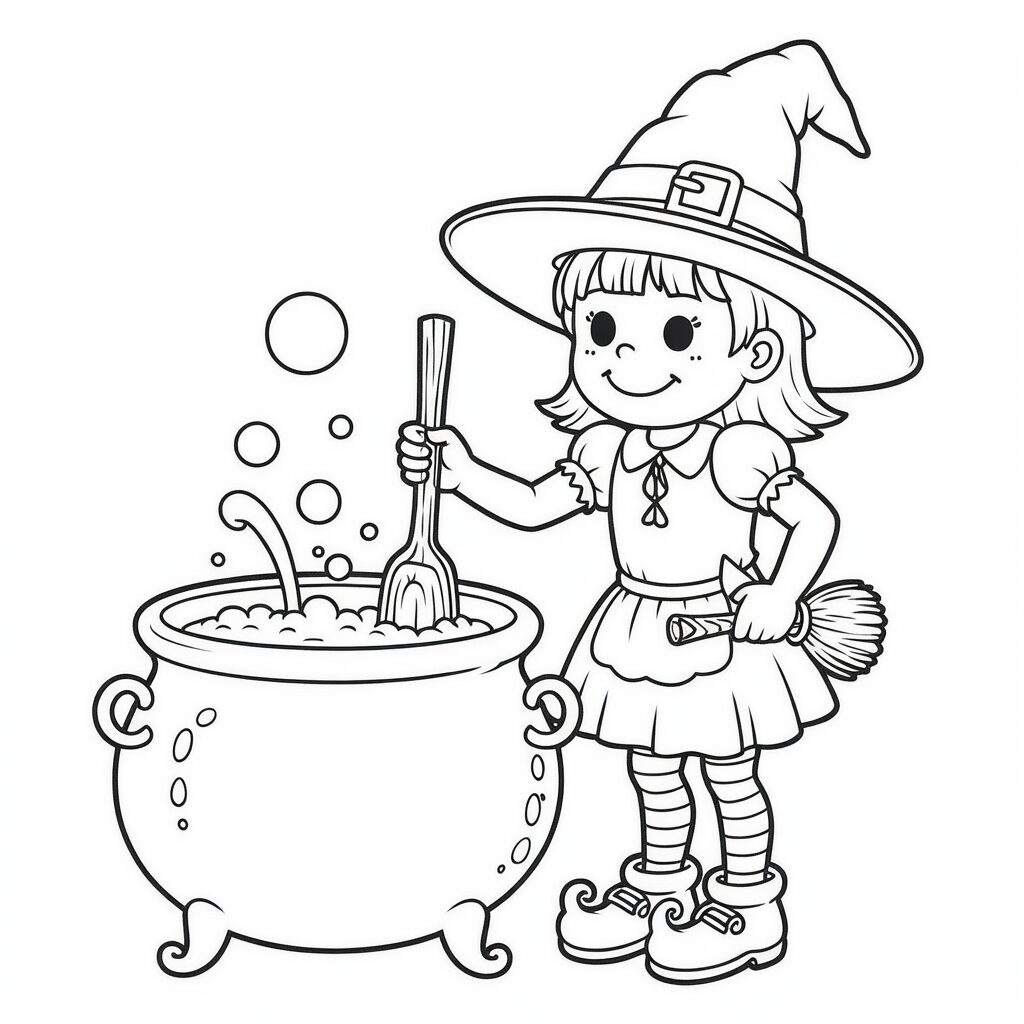 kleurplaat heks op bezem