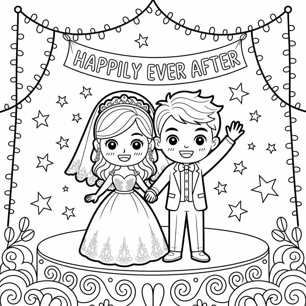 kleurplaat prins en prinses trouwen