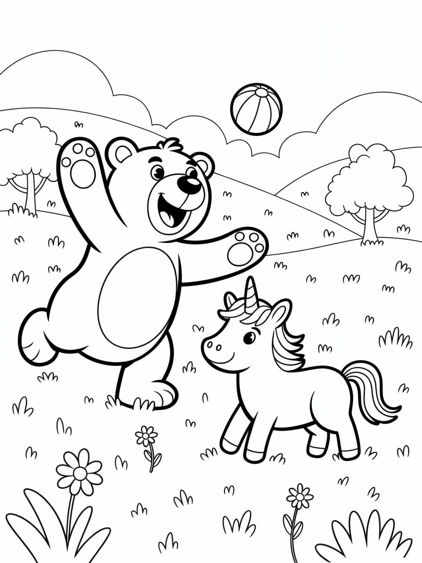unicorn and bear coloring pages