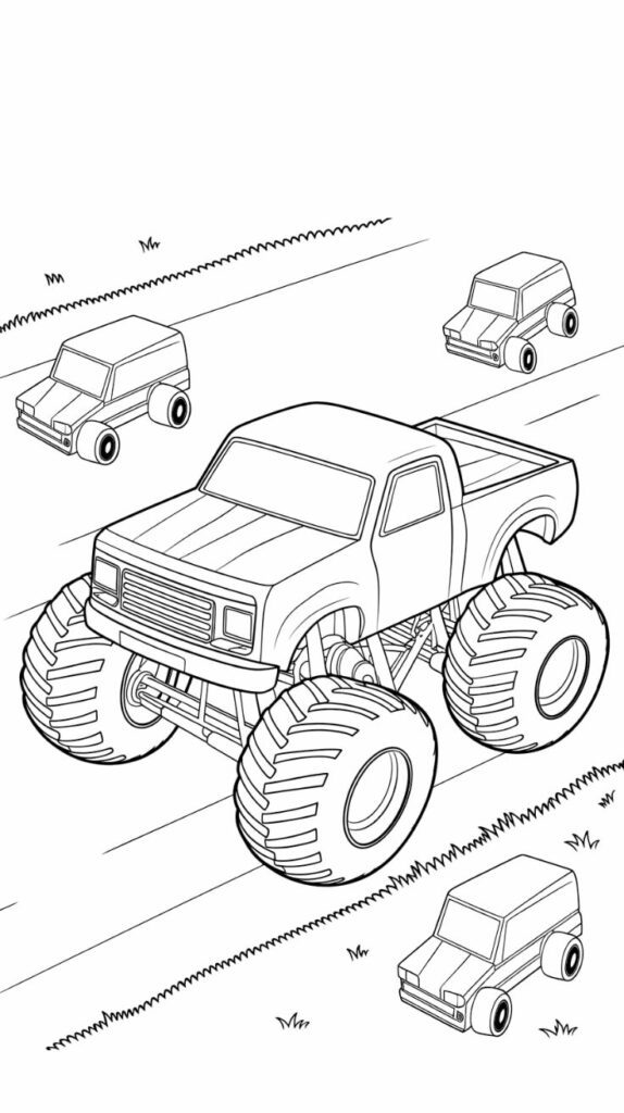Download Zwart en Wit Monstertruck Kleurplaat