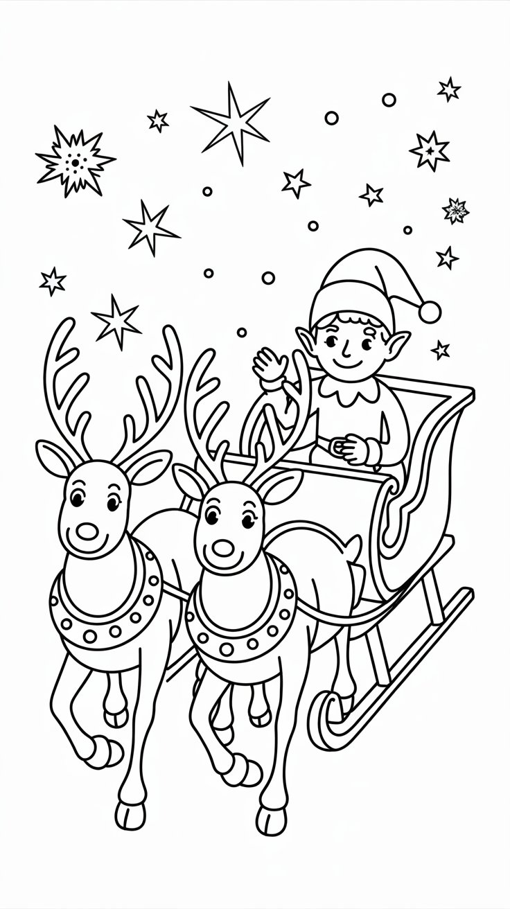 Download kerstelf met rendieren kleurplaat