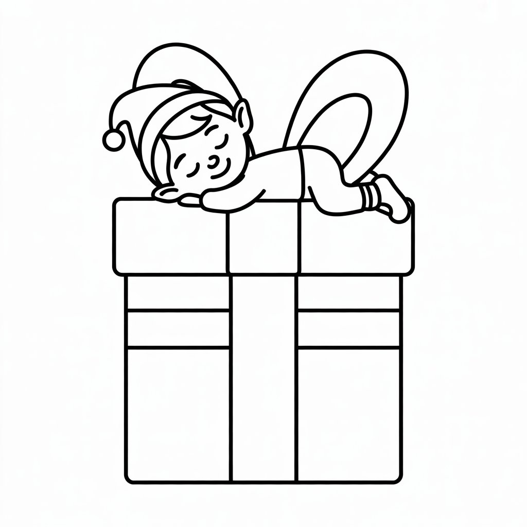 Download slapend elfje op een cadeau om in te kleuren