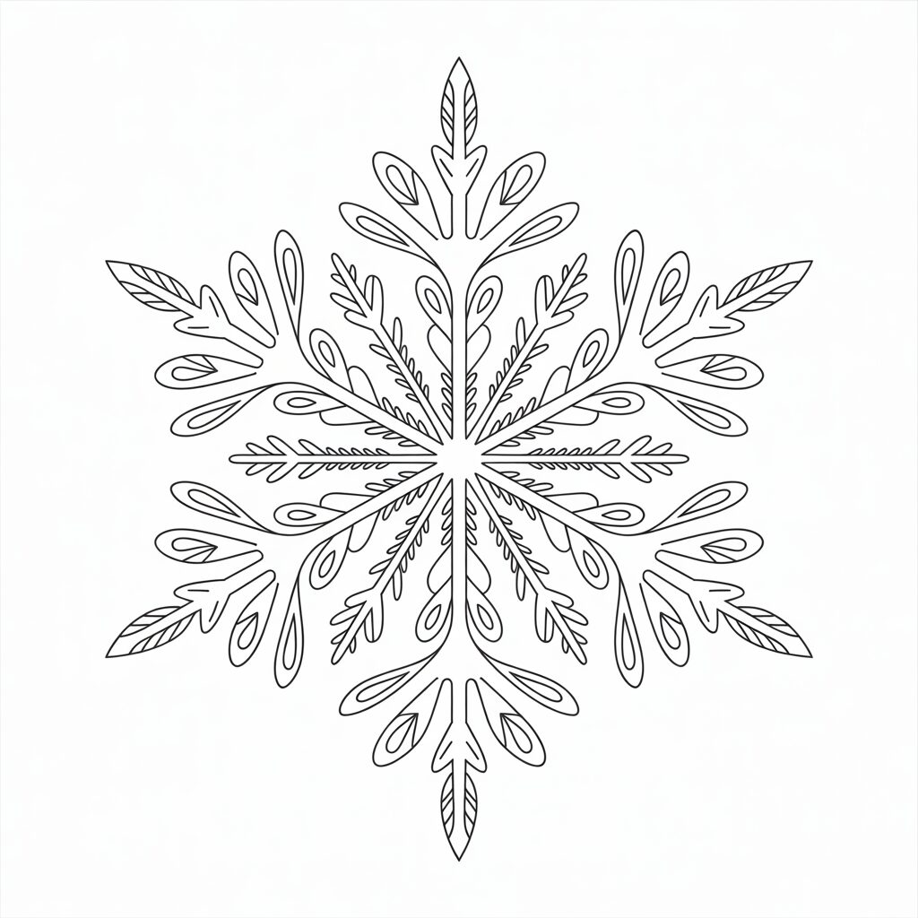 Downloadbare kleurplaat – gedetailleerde sneeuwvlok voor oudere kinderen