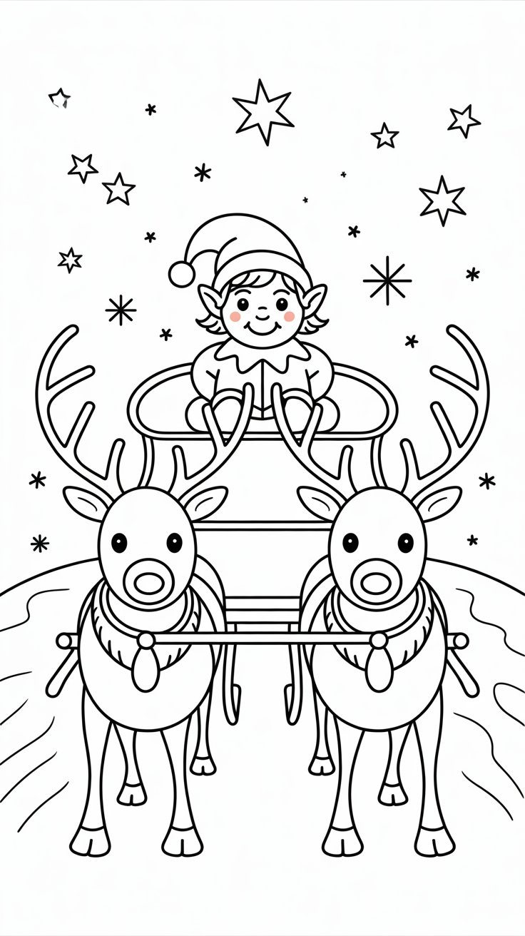 Elf met rendieren inkleuren – gratis te downloaden