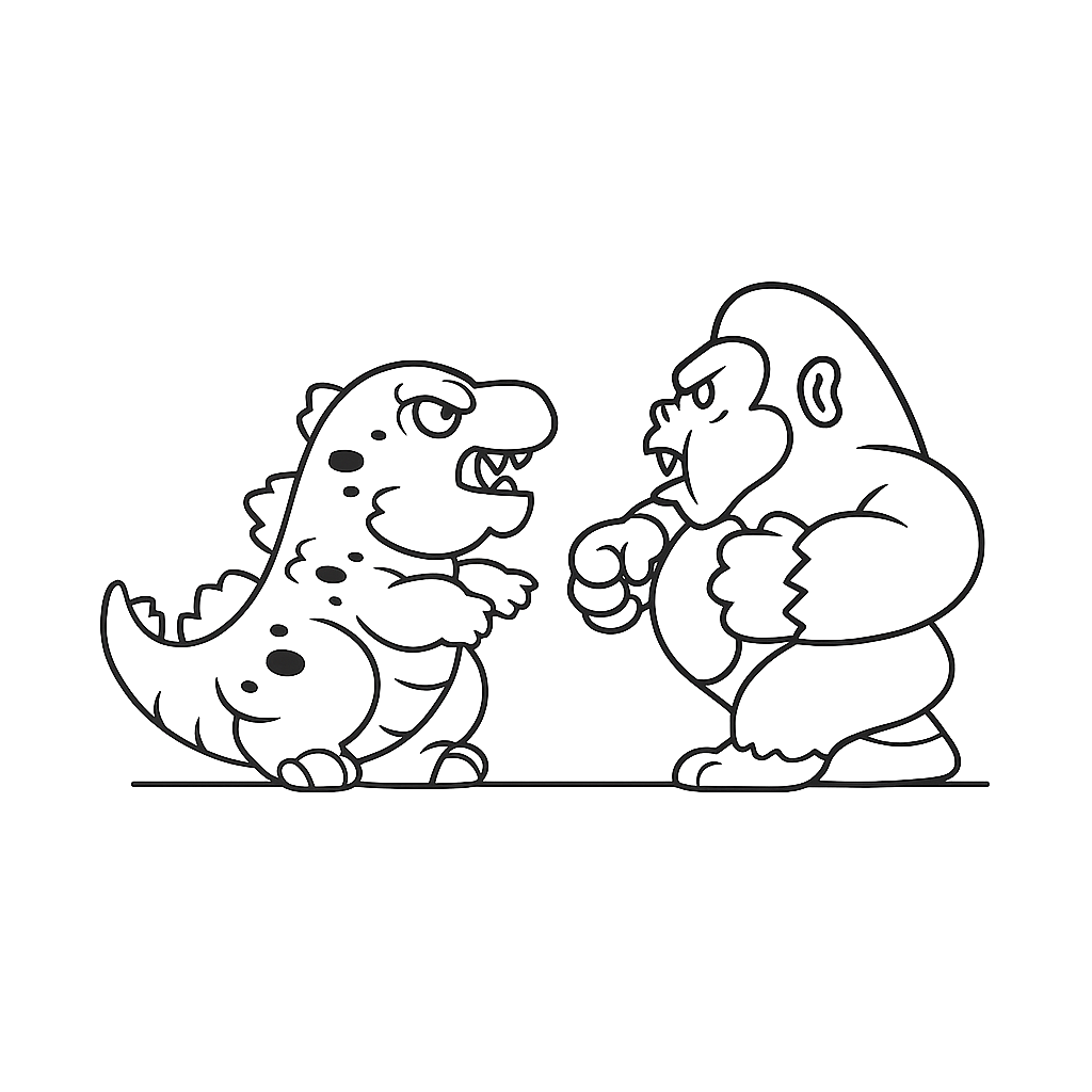 Free Coloring Sheet_ Godzilla kämpft gegen Kong – jetzt ausdrucken