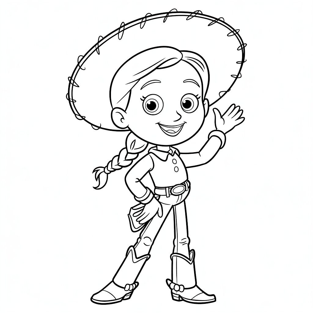 Gratis kleurplaat Jessie met haar rode hoed