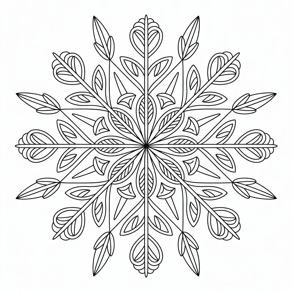 Gratis print – ingewikkelde sneeuwvlok om precies in te kleuren