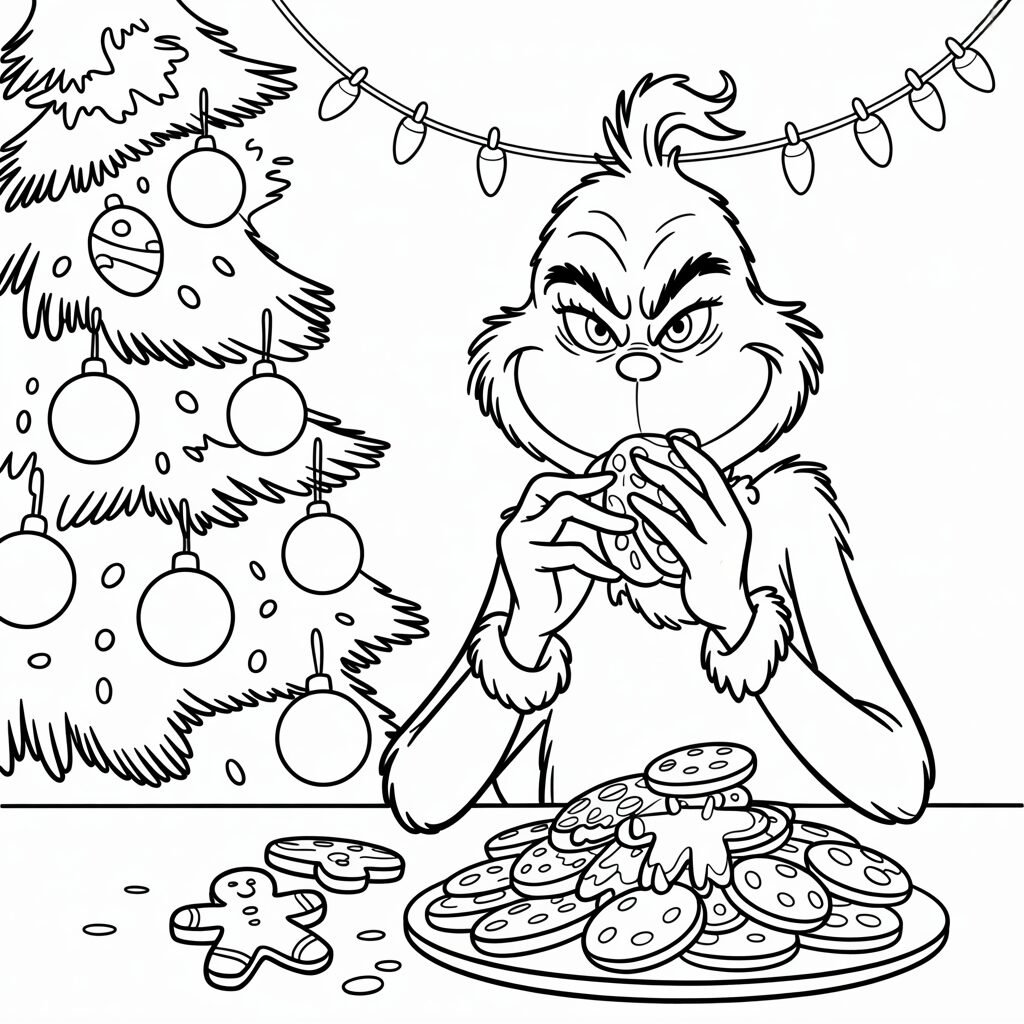Grinch eet koekjes kleurplaat