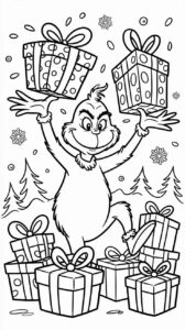 Grinch met cadeautjes kleurplaat