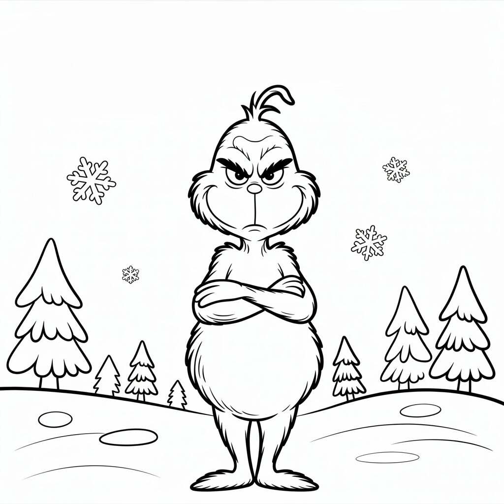 Grinch met gekruiste armen kleurplaat