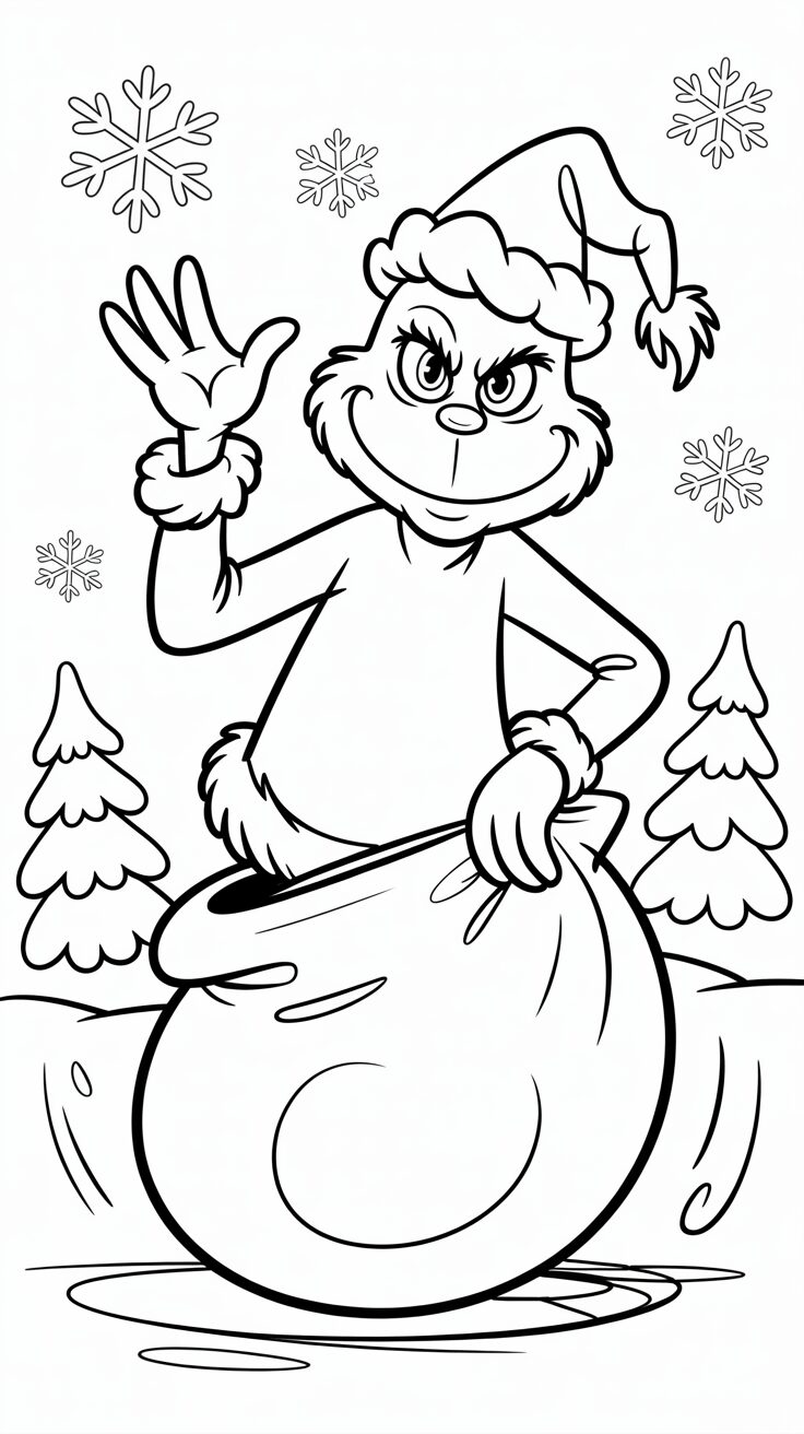 Grinch met grote zak kleurplaat