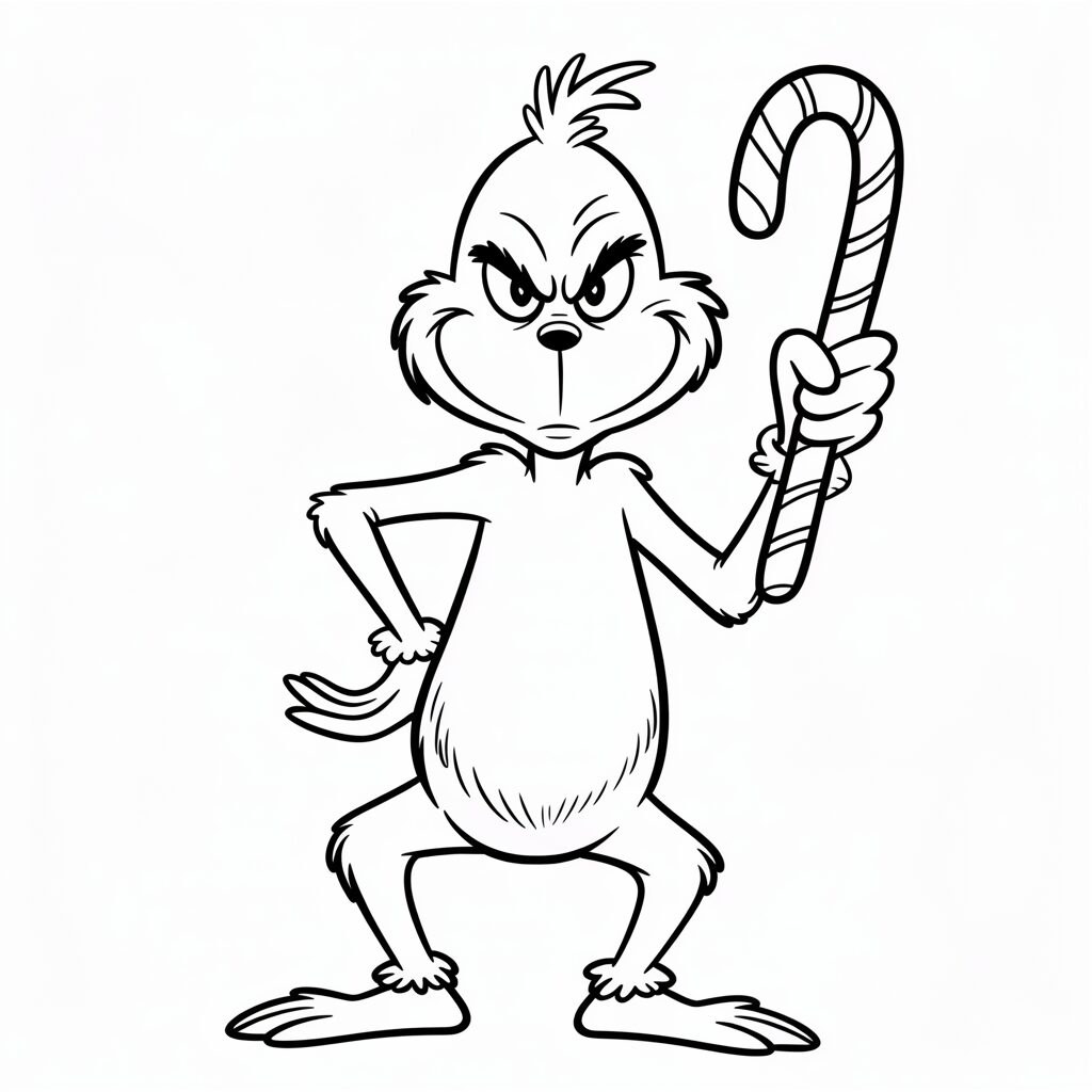 Grinch met zuurstok kleurplaat