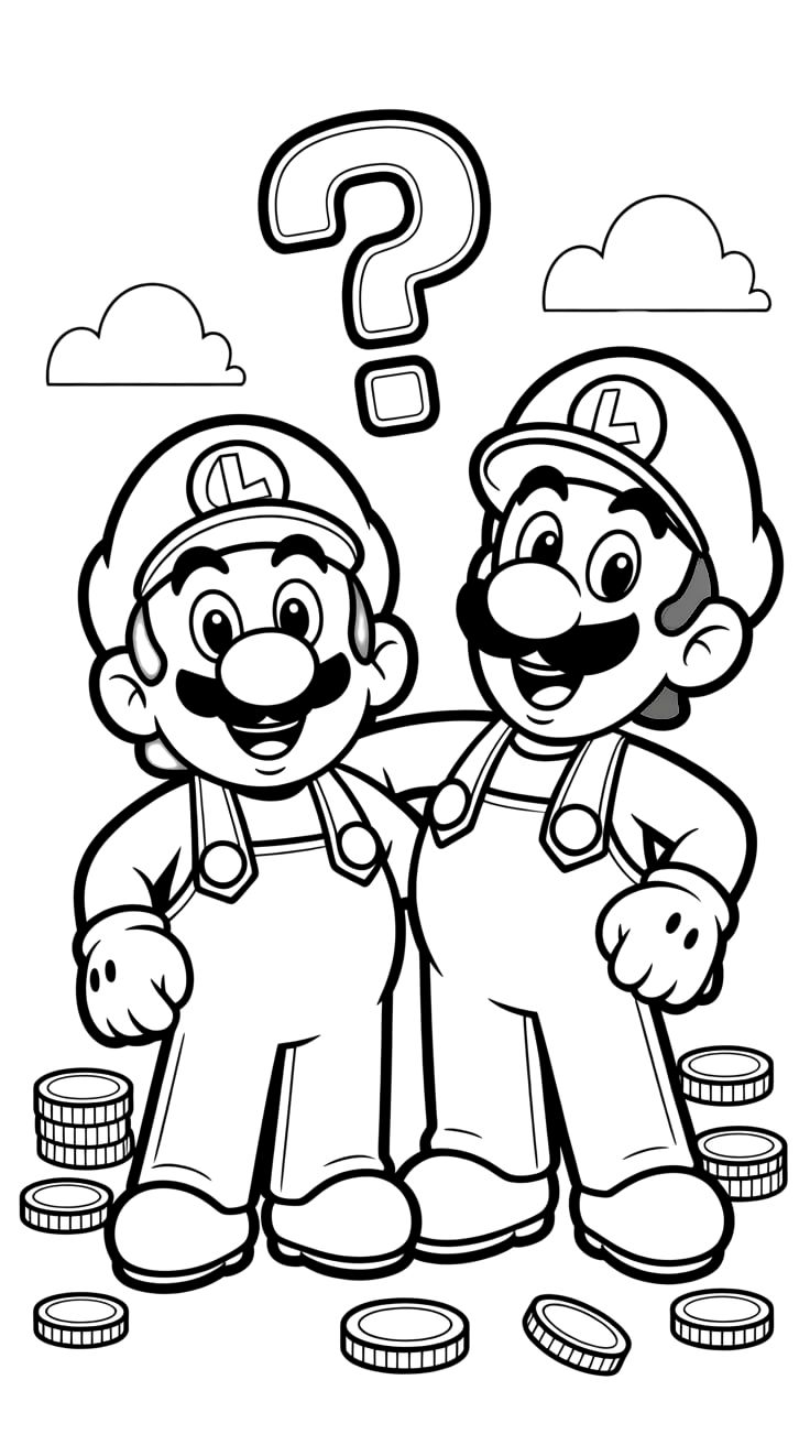 Kleurplaten Mario Bros en Luigi