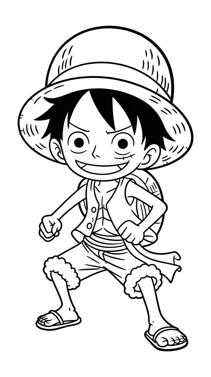 One Piece Luffy – Kinderen Kleurplaat